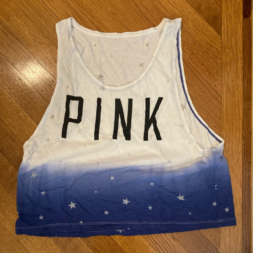 PINK Victoria's Secret White to Blue Ombre Star Tank Top